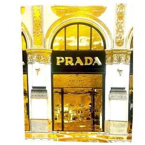 PRADA Storefront Gold Foil Canvas Wall Art 16” x 20”